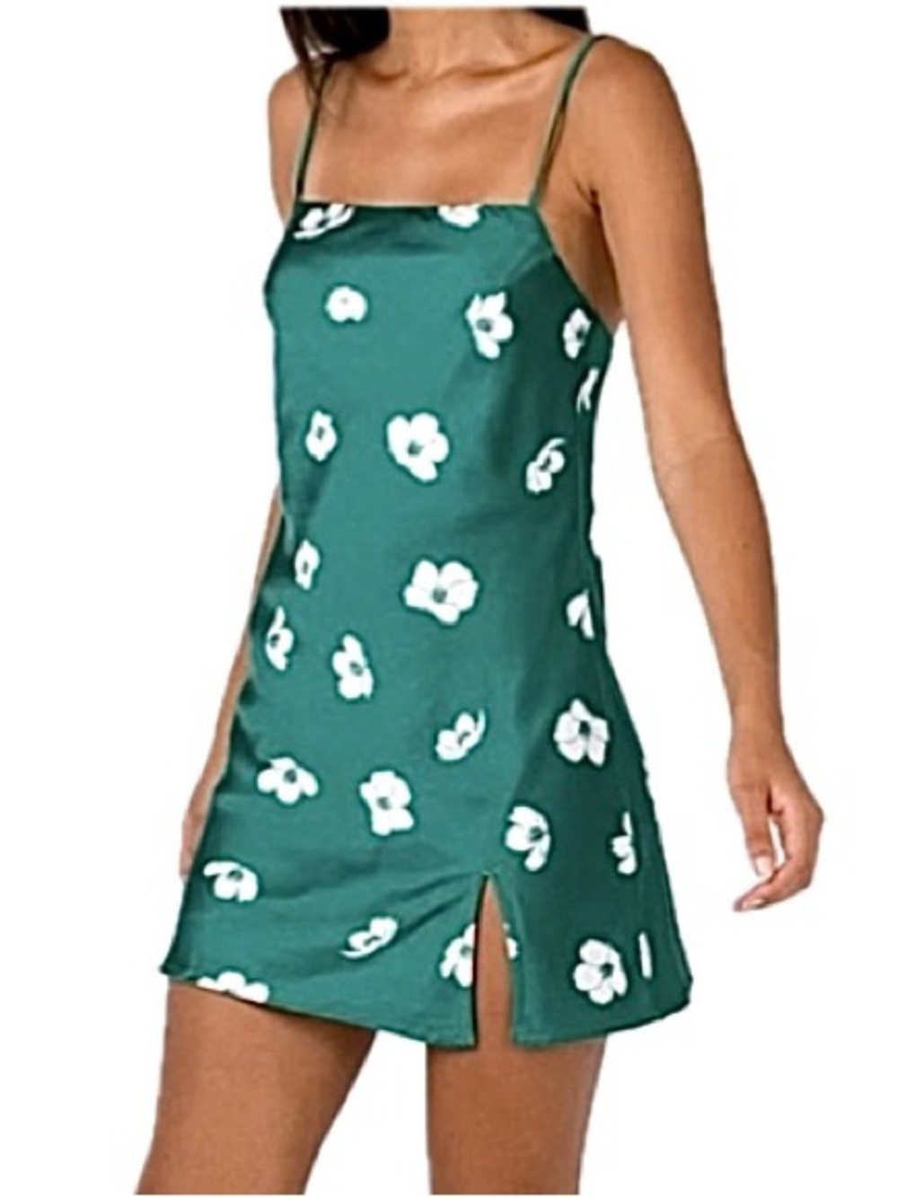 Princess Polly Satin Floral Slipdress Size 6 Kelly Green A-Line Mini Dress Y2K